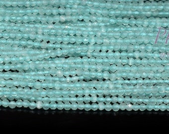 Natural Blue Aquamarine Beads | Faceted Round Beads | Tiny 2-3mm 12" Beads | Loose Gemstone Wholesale Beads, Handmade Jewelry Making Beads