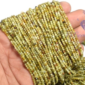 Natural Green Garnet Gemstone Beads, 2-3MM Green Garnet Tiny Faceted Round Gemstone Beads 12&quot;, Handmade Jewelry Craft Making Wholesale Beads