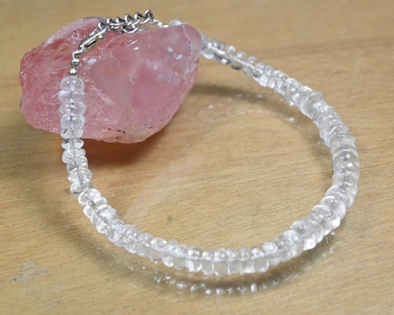 AAA+++ Dainty Clear Quartz Beads Bracelet, Smooth Rondelle Shape Gemstone Beaded, Handmade Jewellery, Spirituality & Positivity Beads, 5-8"