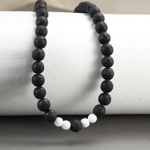 Natural White Jade & Black Lava Beads Necklace, Multi Smooth Round 8MM 18&quot; Beaded Handmade Necklace Men Women, Valentine&#39;s Day Gift For Him