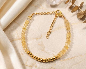 Natural Yellow Citrine & Pyrite Beaded Bracelet, Faceted Round 3-4 mm Gemstone 6-8" Bracelet, Handmade Jewellery, Wealth Attractive Bracelet