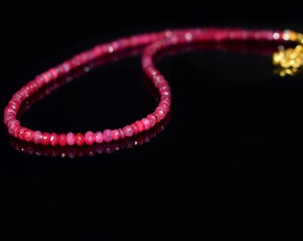 AAA+++ Natural Ruby Gemstones Beaded Necklace, Pink Faceted Rondelle Beads, Handmade Jewellery, Confidence & Love Enhancing Beaded Necklace