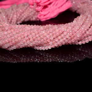 Natural Rose Quartz Beads | Faceted Beads | 2mm 3mm Beads | 12 Inch Beads | Gemstone Beads | Loose Beads | Round Beads, Jewelry Making Beads