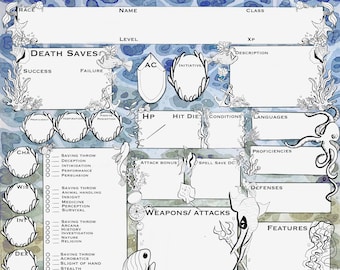 Printable Dungeons and Dragons  Ocean themed Character Sheet