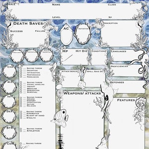 Printable Dungeons and Dragons  Ocean themed Character Sheet