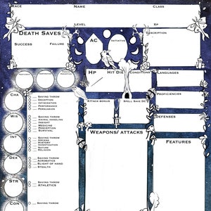 Printable Dungeons and Dragons  Moon themed Character Sheet