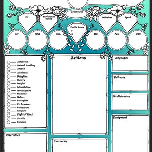 Printable Dungeons and Dragons  Floral Character Sheet