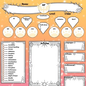 Printable Dungeons and Dragons  Radiant themed Character Sheet