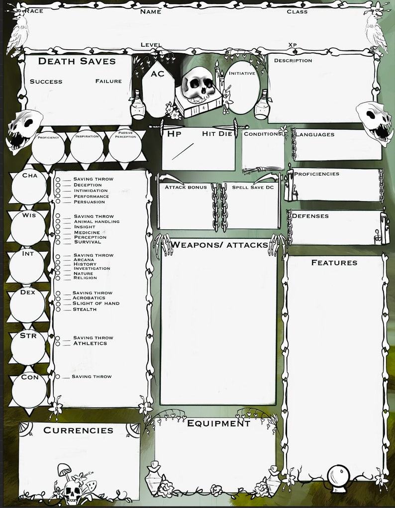 Printable Dungeons and Dragons Character Sheet Bundle - Etsy