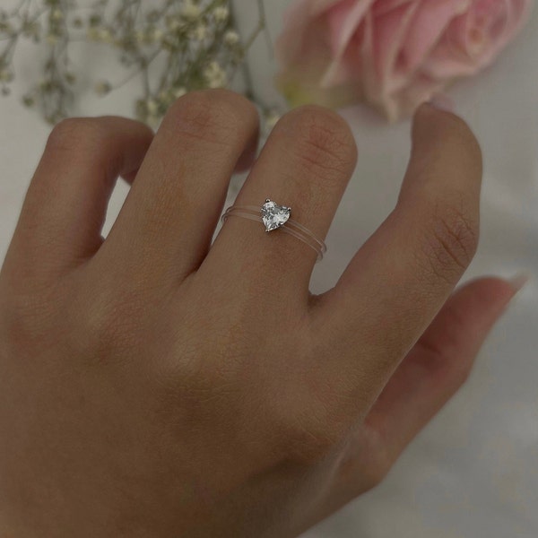 Heart Cut Floating Ring l Statement Ring l Cubic Zirconia l Silver