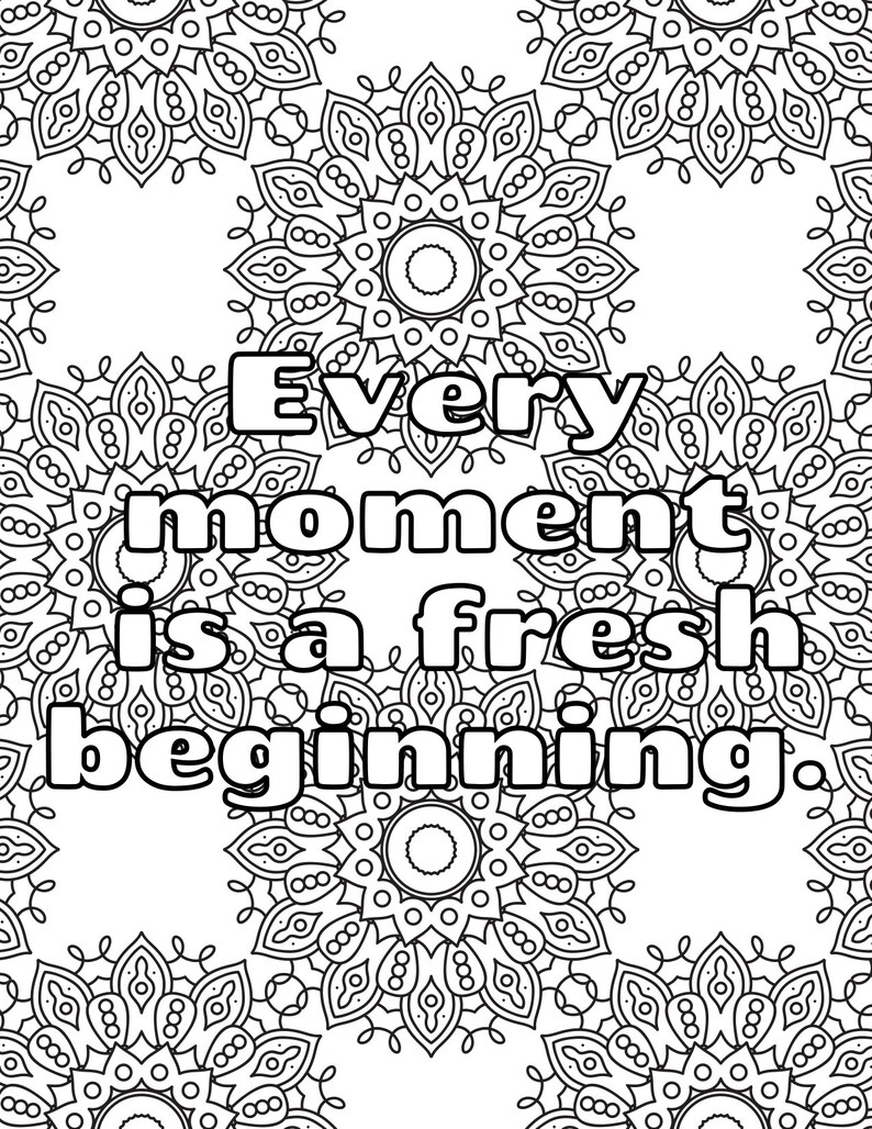 Printable Daily Mantra Adult Coloring Book, Self Care Artwork