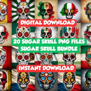 20 Archivos PNG de Bandera Mexicana de Calavera de Azúcar, Paquete Digital, Viva México, Paquete Digital, Descarga Instantánea, Día De Los Muertos, Paquete, Imágenes Prediseñadas