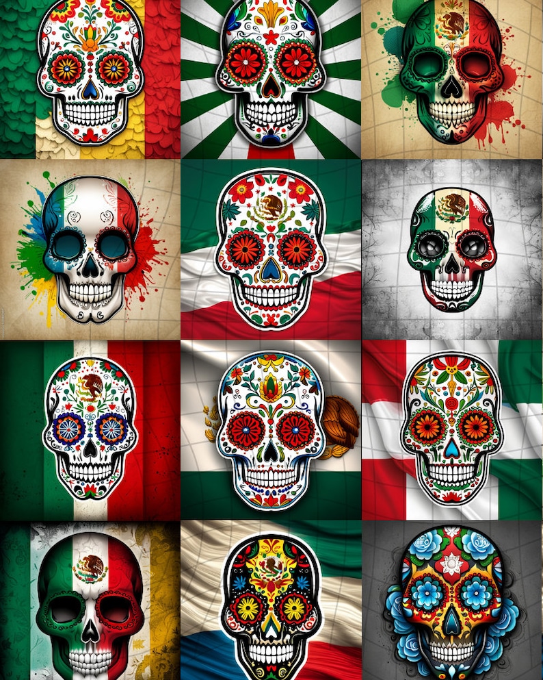20 Sugar Skull Mexican Flag PNG Files, Digital Bundle, Viva Mexico ...