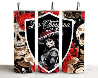 La Chignona 20oz Skinny Tumbler Wrap, PNG, Latina, Raiders STyle, Las Vegas Raiderette, Mexicana, Tumblerful, Sublimational Sublimation PNG