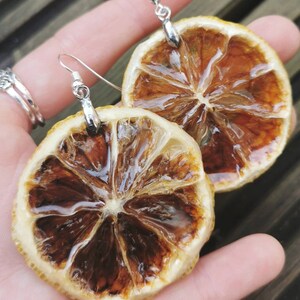 Real Fruit Earrings, Lemon Earrings, Funky Jewellery, Vegan, Resin Jewelry, Arty Earrings, Handmade Earrings, Resin Art, Dehydrated Fruit