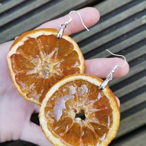 Real Fruit Earrings, Orange Earrings, Funky Jewellery, Vegan, Resin Jewelry, Arty Earrings, Handmade Earrings, Dehydrated Fruit