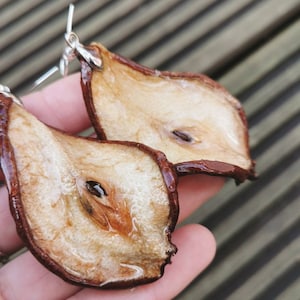 Real Fruit Earrings, Pear Earrings, Funky Jewellery, Vegan, Resin Jewelry, Arty Earrings, Handmade Earrings, Resin Art, Dehydrated Fruit