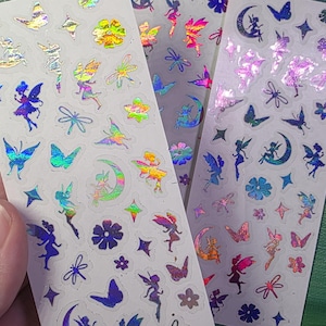 Micro Fairy Sticker Sheet • Clear Holographic Sparkle Fae Decals • Tiny Vinyl Planner, Journal & Scrapbook Stickers
