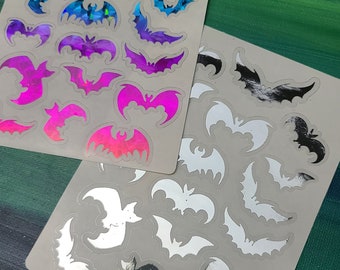 Bat stickers holographic bats sticker sheet holographic sticker sheet fantasy stickers Clear stickers water resistant spooky stickers