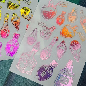 Potion stickers gold potions sticker sheet holographic Potion sticker sheet fantasy sticker Clear stickers water resistant potion