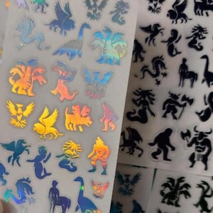 Micro Mythical Creature Sticker Sheet • Clear Holographic Fantasy Vinyl Stickers • Planner, Journal & Scrapbook Decals