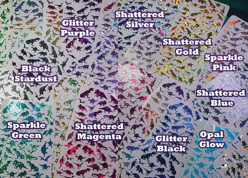 Hoja de pegatinas de dinosaurios pequeños, pegatinas de dinosaurios de vinilo impermeables, pegatinas de dinosaurios de vinilo holográfico que brillan en la oscuridad, pegatina de tiranosaurio imagen 4