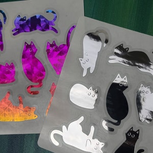 Cat stickers holographic cute sticker sheet holographic sticker sheet fantasy stickers Clear stickers water resistant cat sticker cute cat