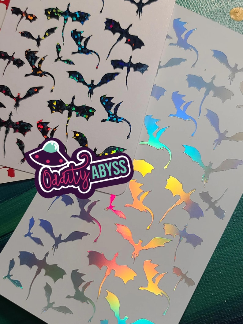 Tiny Dragons Sticker Sheet • Waterproof Holographic Dragon Vinyl Stickers • Glitter Planner, Journal Scrapbook Decals image 5
