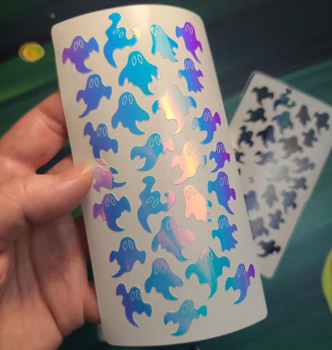 Shadow Ghost Sticker Tiny Ghost Sticker Sheet • Waterproof Holographic Ghost Vinyl Stickers ...