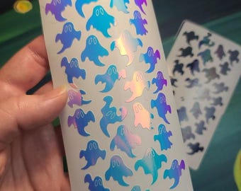 Petite feuille d'autocollants fantômes • Autocollants holographiques en vinyle imperméables • Autocollants phosphorescents pour agenda, journal et album
