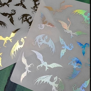 Dragon Sticker Sheet • Holographic Dragon Vinyl Stickers • Clear Fantasy Planner, Journal & Scrapbook Decals