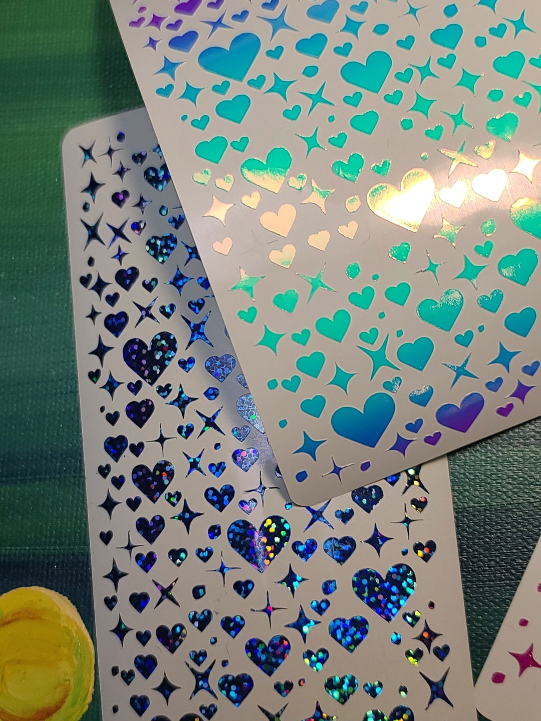 YIKIADA Laser Heart Stickers Self Adhesive Shiny Sparkle Labels School Colourful Chart Holographic Decals For Kids Students Teachers Supplies Decoration 690 PCS