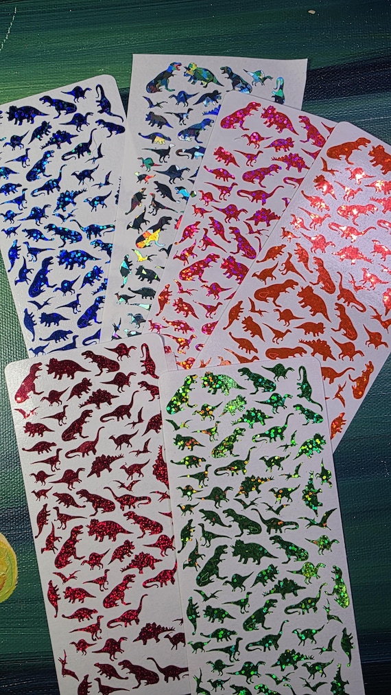 Tiny Dinosaur Sticker Sheet Waterproof Vinyl Dinosaur Stickers Holographic Vinyl Glow in the dark Tyrannosaurus sticker