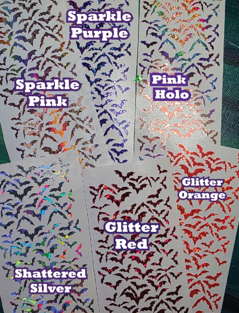 Planche d'autocollants chauves-souris miniatures en vinyle holographique • Décoration imperméable pour agenda, journal et scrapbooking image 5