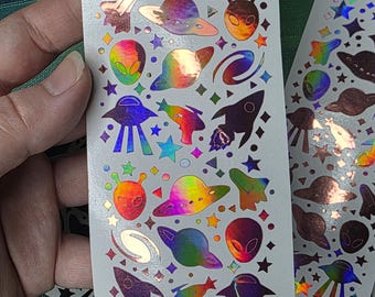 Sparkle Space Sticker Sheet | Permanent Vinyl Alien Stickers | Waterproof Space Decals for Laptops, Journals, Scrapbooks & Crafts