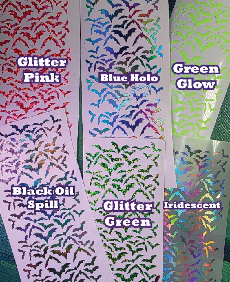 Planche d'autocollants chauves-souris miniatures en vinyle holographique • Décoration imperméable pour agenda, journal et scrapbooking image 4
