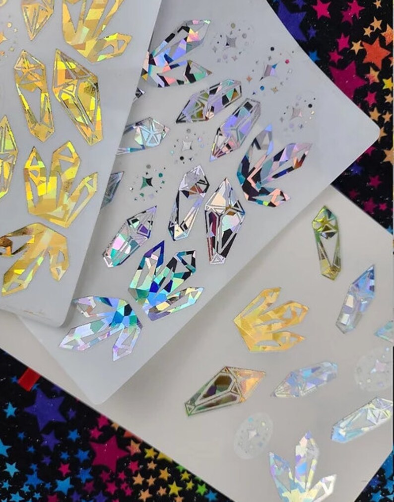 Holographic Clear Crystal Stickers Gold/iridescent Stickers - Etsy