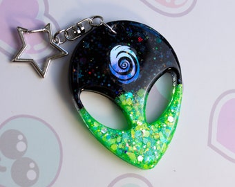 Glittery Gray Alien Head ~ Resin ~ Keychain ~Accessories