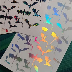 Tiny Dragons Sticker Sheet • Waterproof Holographic Dragon Vinyl Stickers • Glitter Planner, Journal Scrapbook Decals image 1