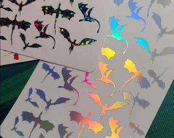 Tiny Dragons Sticker Sheet • Waterproof Holographic Dragon Vinyl Stickers • Glitter Planner, Journal Scrapbook Decals