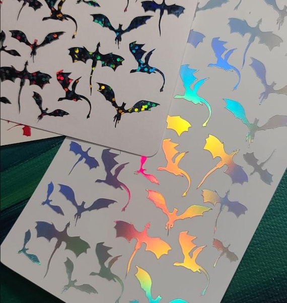 Tiny Dragons Sticker Sheet • Waterproof Holographic Dragon Vinyl Stickers • Glitter Planner, Journal Scrapbook Decals