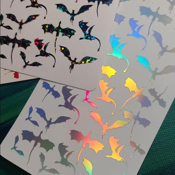 Tiny Dragons Sticker Sheet • Waterproof Holographic Dragon Vinyl Stickers • Glitter Planner, Journal Scrapbook Decals