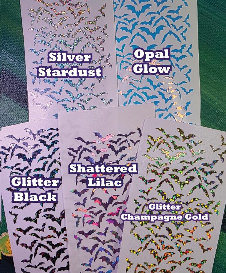Planche d'autocollants chauves-souris miniatures en vinyle holographique • Décoration imperméable pour agenda, journal et scrapbooking image 2
