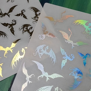 Dragon stickers holographic dragon sticker sheet holographic sticker sheet fantasy stickers Clear stickers water resistant dragon