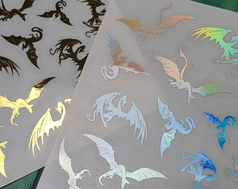 Dragon stickers holographic dragon sticker sheet holographic sticker sheet fantasy stickers Clear stickers water resistant dragon