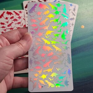 Hoja de pegatinas de dinosaurios pequeños, pegatinas de dinosaurios de vinilo impermeables, pegatinas de dinosaurios de vinilo holográfico que brillan en la oscuridad, pegatina de tiranosaurio imagen 5