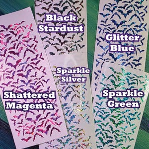 Planche d'autocollants chauves-souris miniatures en vinyle holographique • Décoration imperméable pour agenda, journal et scrapbooking image 3