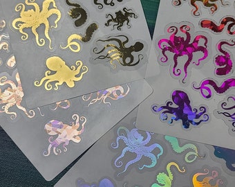 Octopus Sticker Sheet Holographic Clear Tentacle stickers holographic Octopus sticker sheet foil stickers Clear stickers ocean life