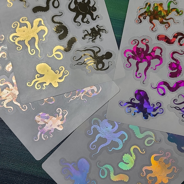 Octopus Sticker Sheet Holographic Clear Tentacle stickers holographic Octopus sticker sheet foil stickers Clear stickers ocean life