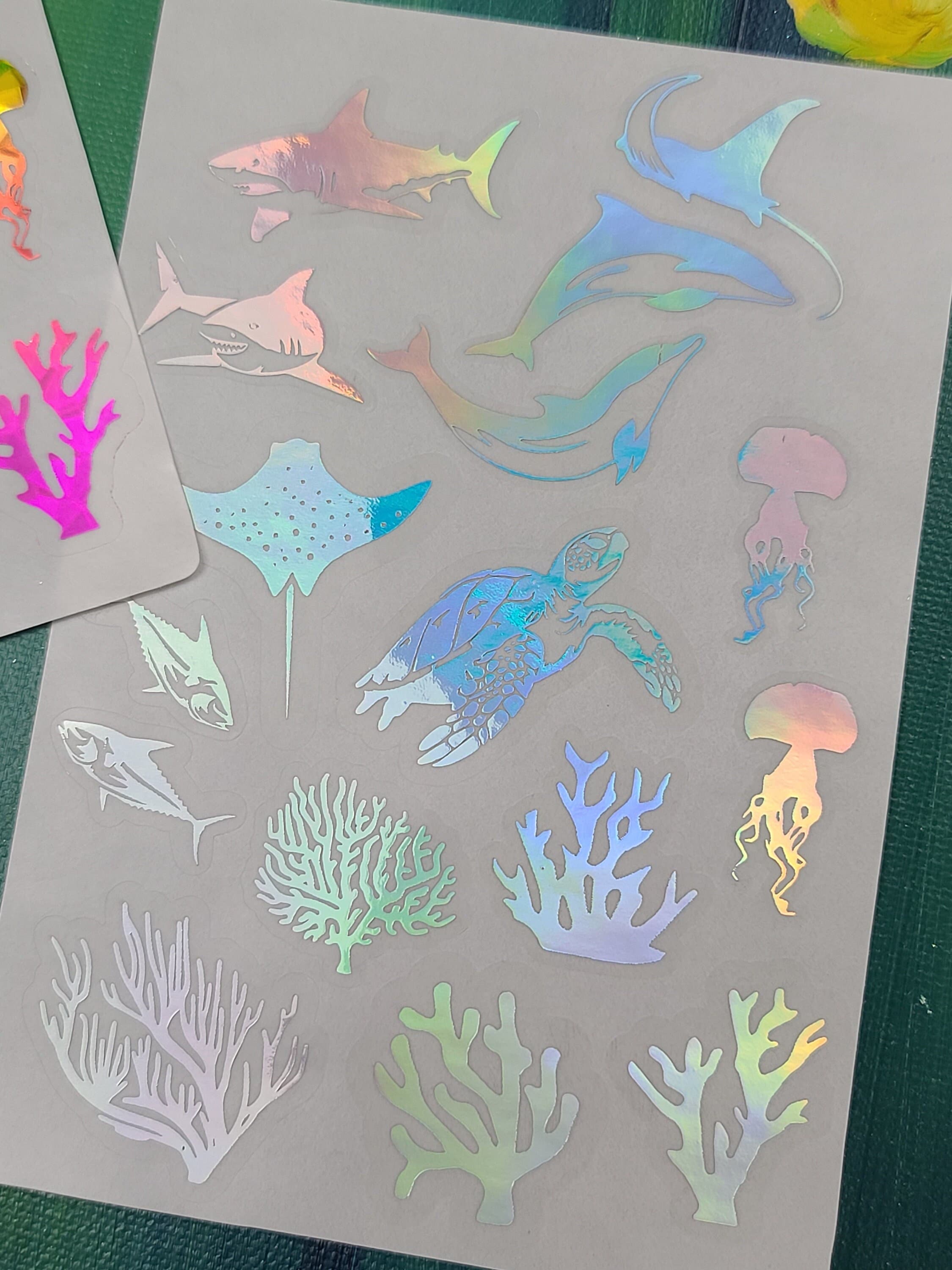Ocean Stickers Sheet Holographic Shark sticker sheet holographic sticker sheet fantasy stickers Clear stickers ocean life stingray stickers